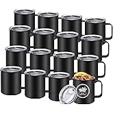 YOUKE OLA 16 Pack Stainless Steel Insulated Coffee Mug Bulk with Handle & Lids, Powder Coated 12oz Vacuum Insulated Double Wall Mug for Laser Engrave, Black