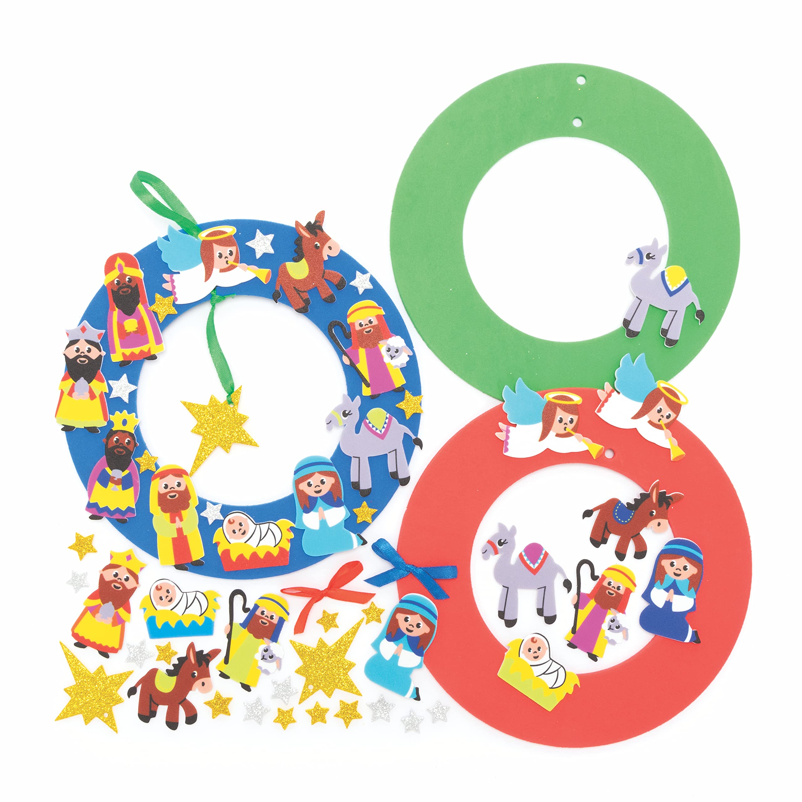 Baker Ross FC292 Nativity Wreath Kits - Pack of 3, Wreath Ring to Decorate and Display, Make Your Own Decorations, Ideal Kids Arts and Crafts Project