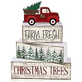 Lineshading 4 Pcs Christmas Decor Wooden Red Truck