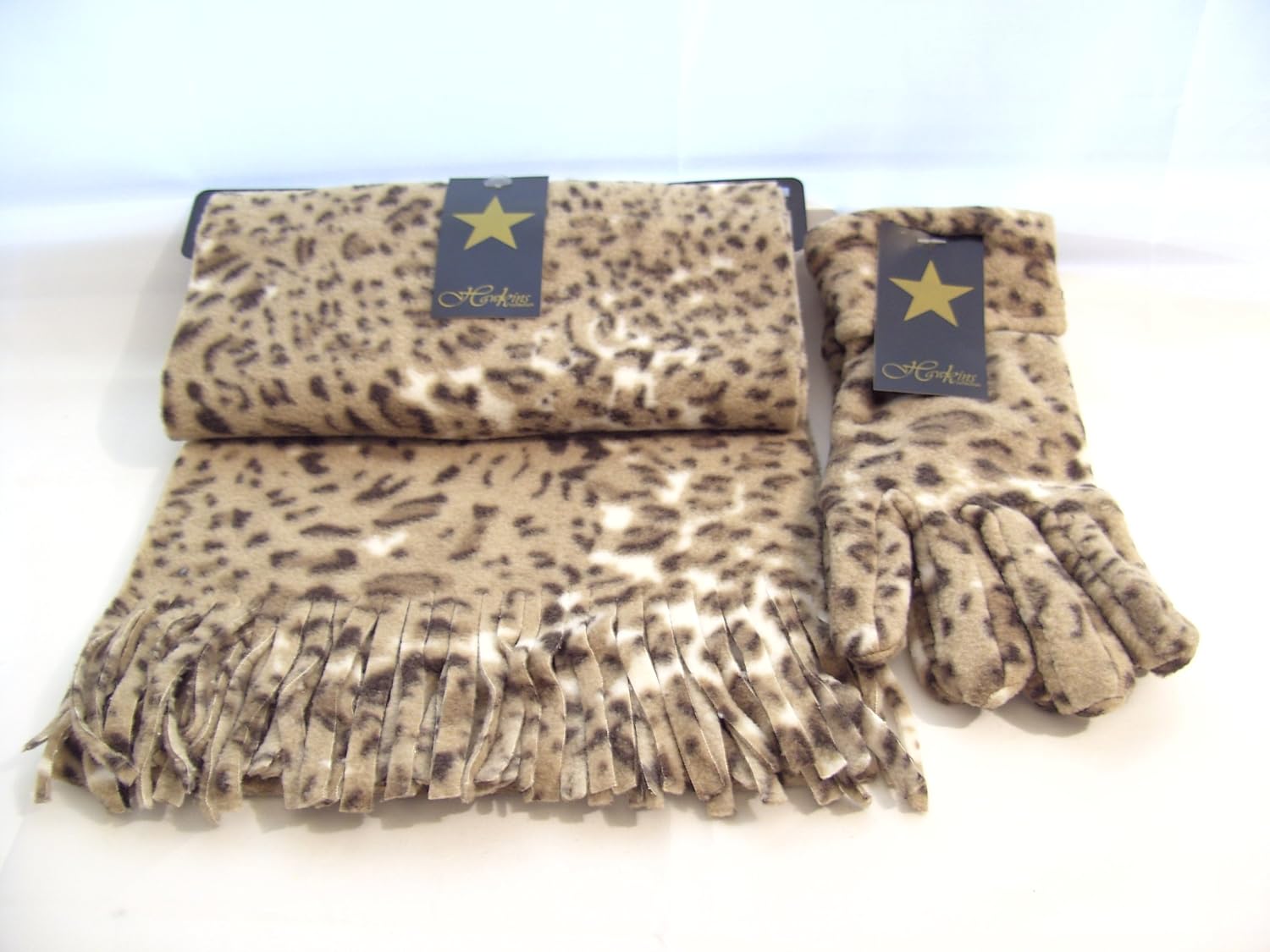 Ladies Fleece Scarf & Glove Set New Animal Leopard Print Design (BROWN