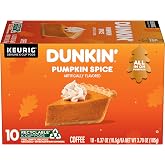 Dunkin&rsquo; Pumpkin Spice Artificially Flavored Coffee, 10 Keurig K-Cup Pods | Limited edition fall flavor, Notes of cinnamon &amp; nutmeg sweetness, Made with arabica coffee, Shelf stable, SNAP EBT eligible