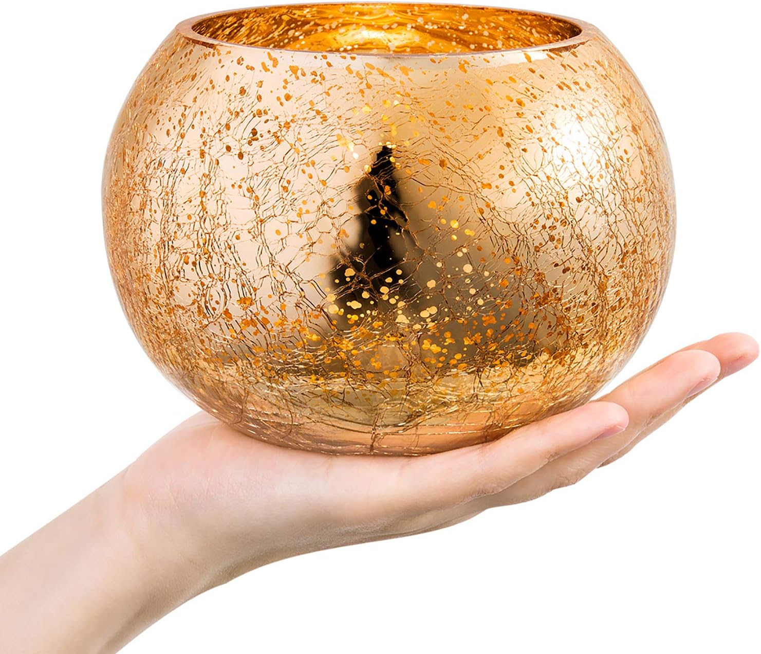 Diamond Star Votive Candle Holders Mercury Glass Tealight Candle Holder Ice Cracked Glass Bowl Candle Holder for Home Wedding Tables (Gold): Home & Kitchen