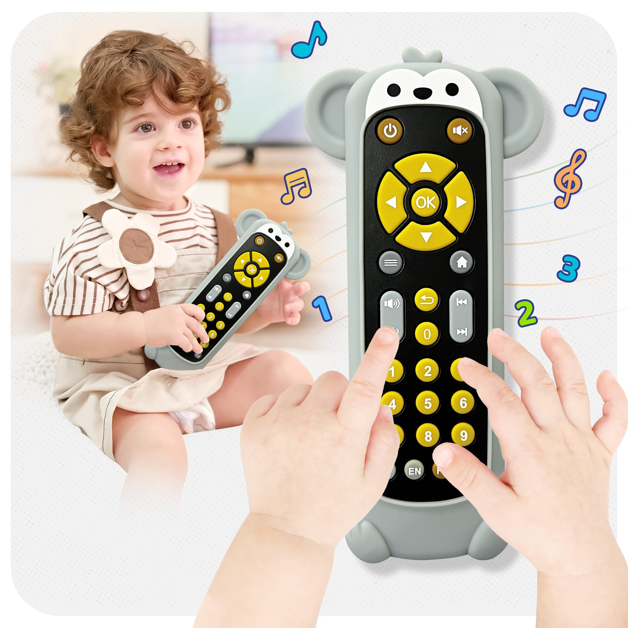 Baby Remote Control Toy with Monkeys Silicone Cover - Educational Musical Baby Toddler toys with Realistic Play, Lights, and Sounds - 6, 9, 12, 18 Month Boys Girl toys