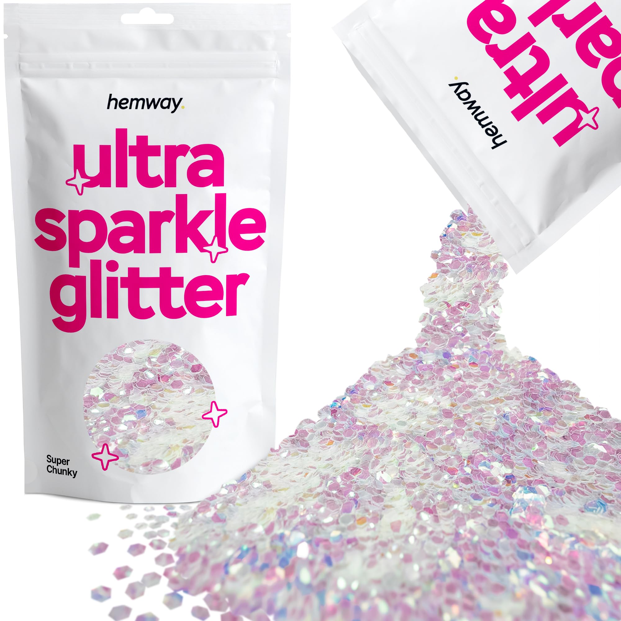 Hemway Ultra Sparkle Glitter Mother of Pearl Iridescent 100g Super Chunky | Glitter for Arts & Craft, Makeup, Nail Art, Crafting, Card Making, Sparkle Decoration