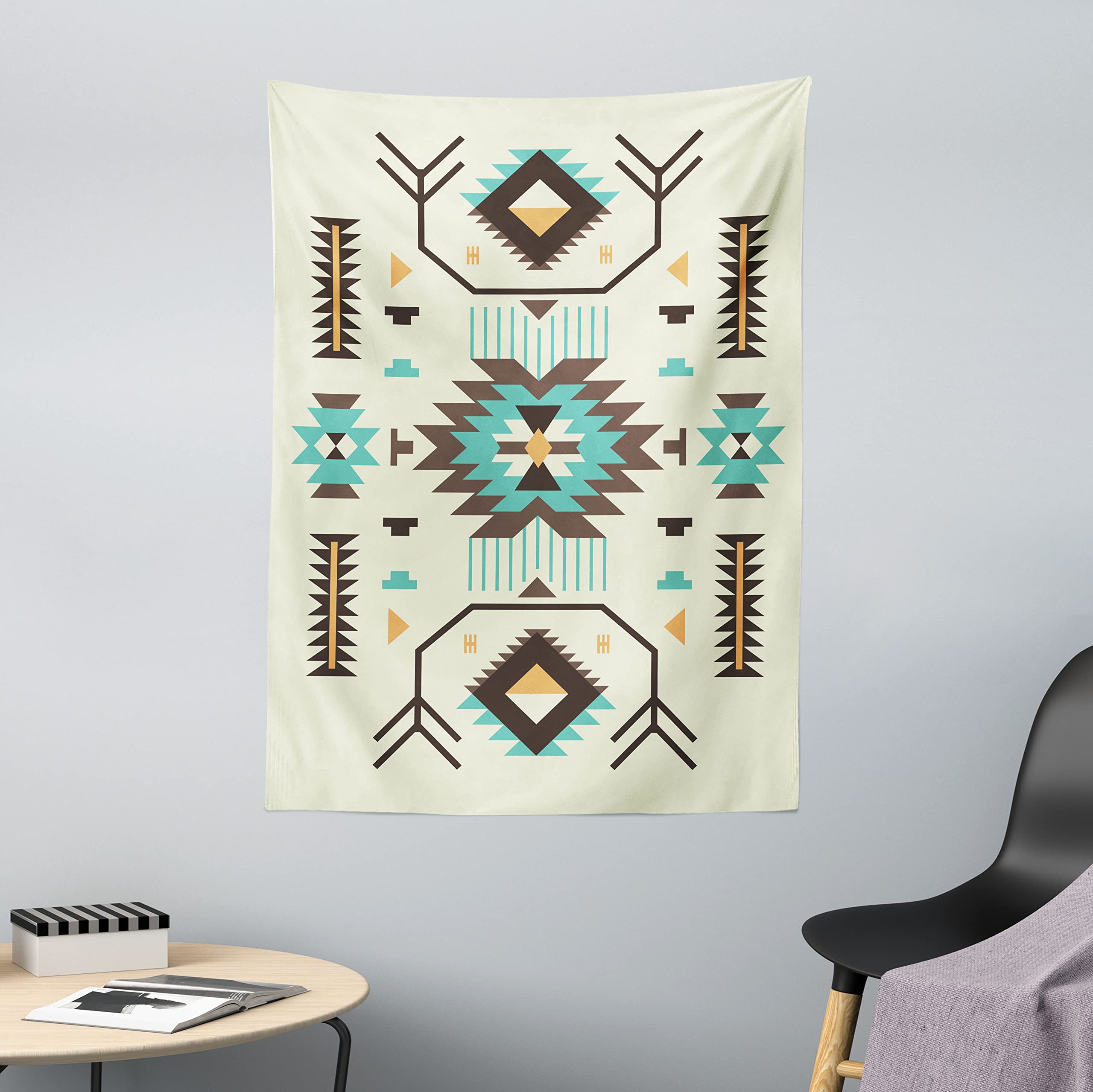 ABAKUHAUS Southwestern Tapestry, Ethnic Pattern Design from Ancient Aztec Culture with Indigenous Zigzag Motifs, Fabric Wall Hanging Decor for Bedroom Living Room Dorm, 43 W X 58 L, Multicolor