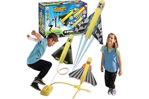 Stomp Rocket Stunt Plane Launcher Toy for Kids - 3 Foam Airplane Toy Soars Over 100 Feet - Unique Tricks & Adjustable Plane Rocket Launcher Stand - Fun Outdoor Toys & Gift for Boys or Girls