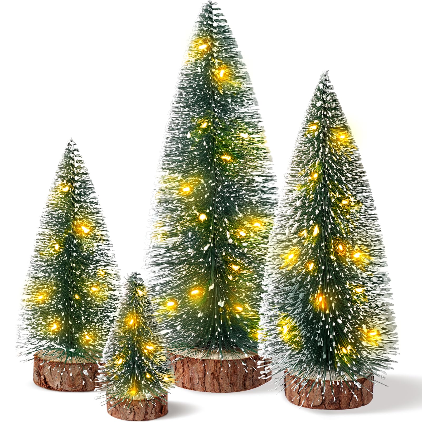 Photo 1 of 4PCS Mini Christmas Tree with Lights, Bottle Brush Trees, Christmas Table Decorations, Small Christmas Village Trees for Xmas Holiday Party Home Craft (Lighted)