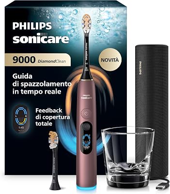 Sonicare Next-Generation DiamondClean 9000 Spazzolino elettrico - con Feedback di copertura totale, Feedback di pressione, 21 impostazioni, viola satinato, HX9214/85