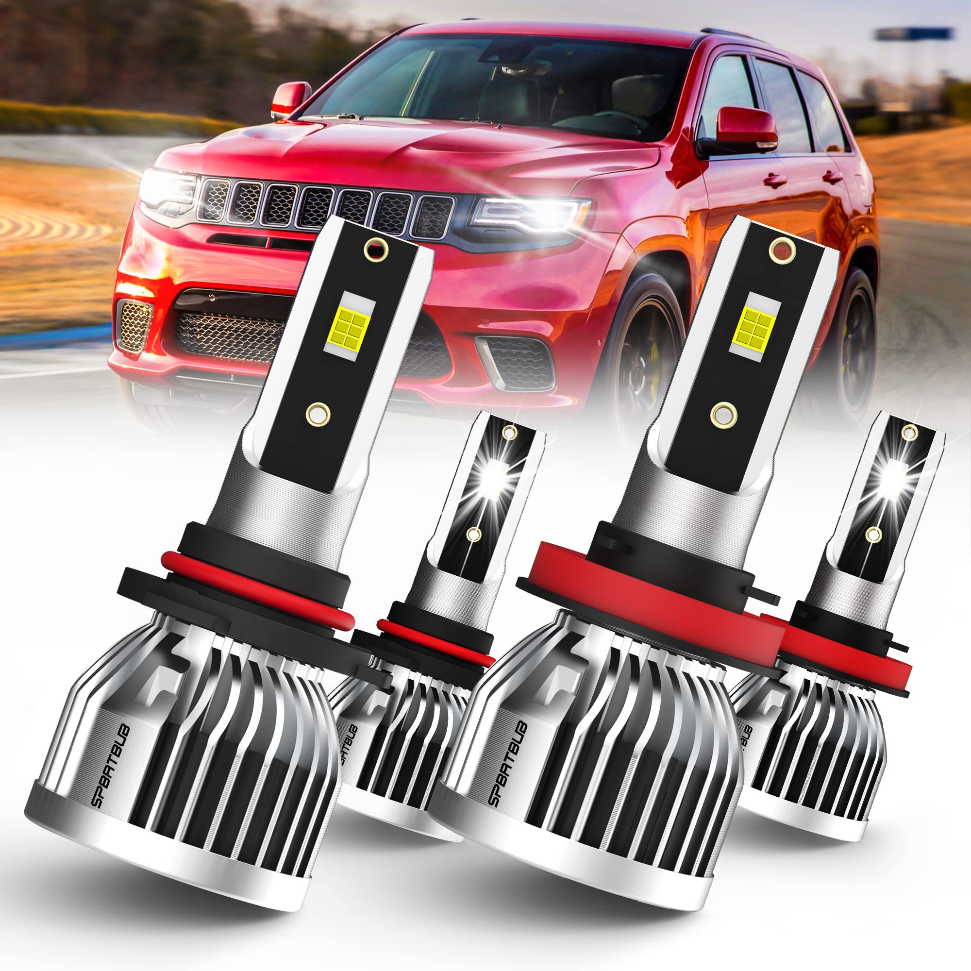 Photo 1 of SPBRTBUB Led Headlight Bulbs, compatible with (2011-2016) Jeep Grand Cherokee led headlights, 9005/hb3 High Beam & h11/h8/h9 Low Beam LED Headlight Bulbs, Pack of 4