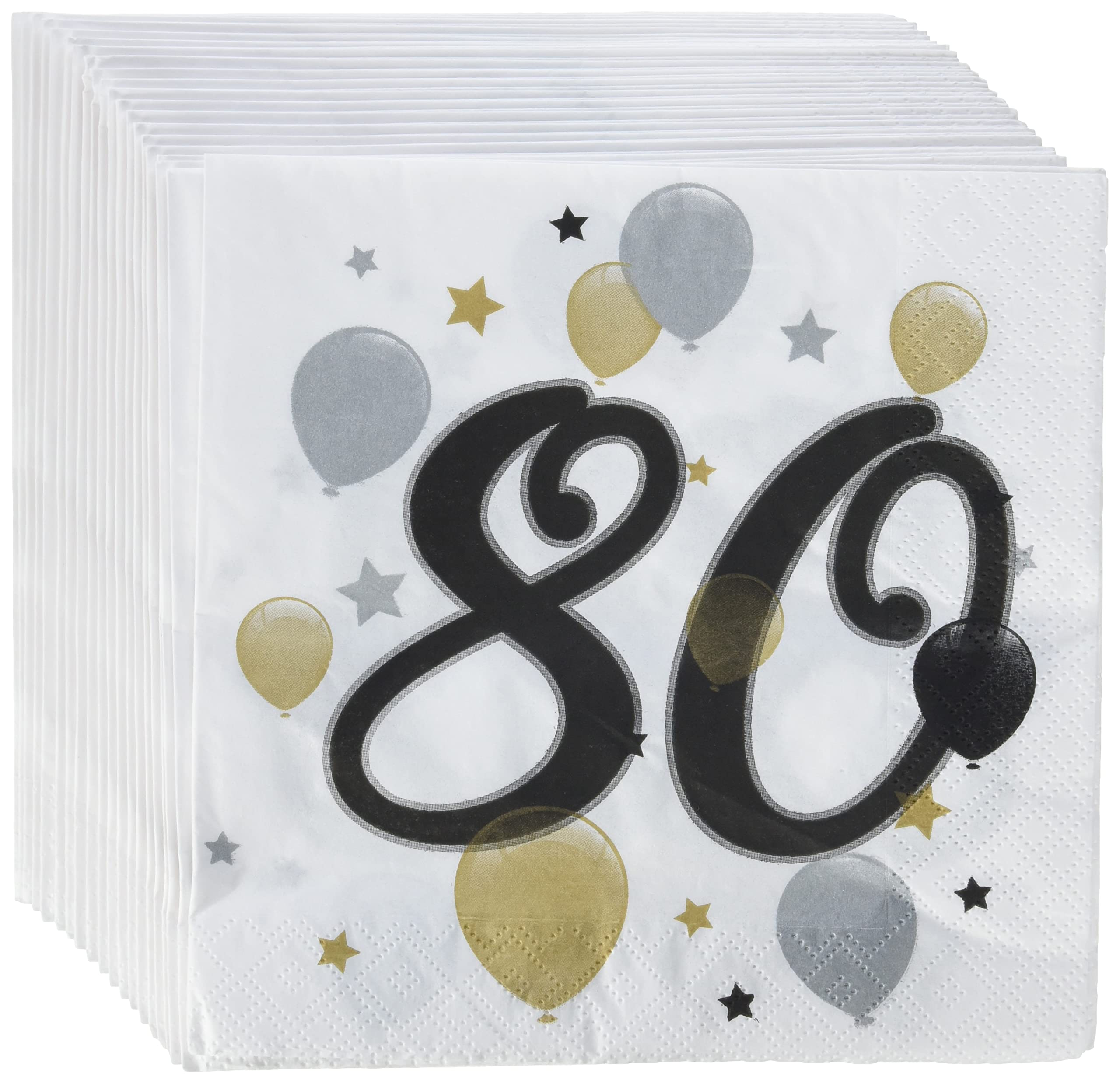 Procos 80th Birthday Napkins, 33x33 cm, 3-Ply Paper, Pack of 20, Balloon Motif, Table Decoration