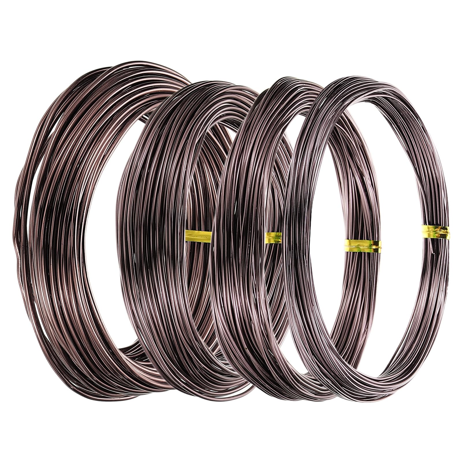 PATIKIL 1mm/1.5mm/2mm Bonsai Training Wire, 4 Roll Floral Wire Stems Anodized Aluminum Tree Wire 32.8 Feet for Gardening Branch Fixing, Brown/Green