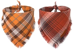 ADOGGYGO Fall Dog Bandana with Tassels Edges, Orange Red Plaid Pet Scarf Bib, Multiple Sizes Offered, Halloween Thanksgiving Fall Bandanas for Medium Large Dogs Pets (Large)