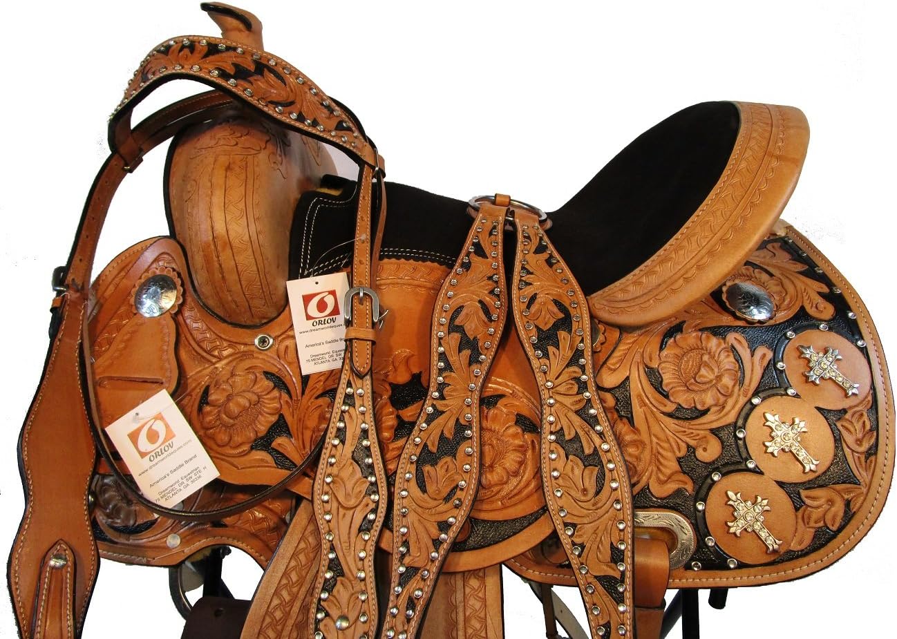 silver cross leather reins