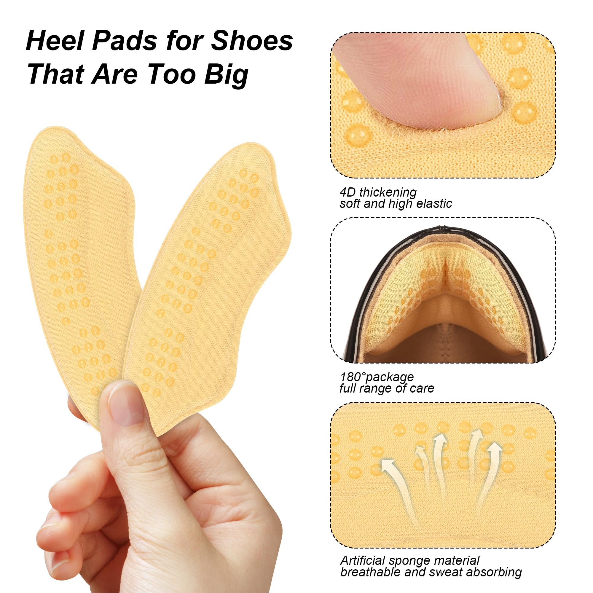 Heel Grips Liner Cushions Inserts for Loose Shoes, Heel Pads Snugs for Shoe Too Big Men Women, Heel Grips Protectors for Blisters Pain, Filler Make Shoes Fit Tighter (Pale Apricot+black1)