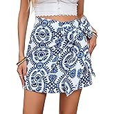 Milumia Women's Summer Boho Wrap Mini Skirt Allover Print High Waisted Knot Side Short Vacation Beach Skirt