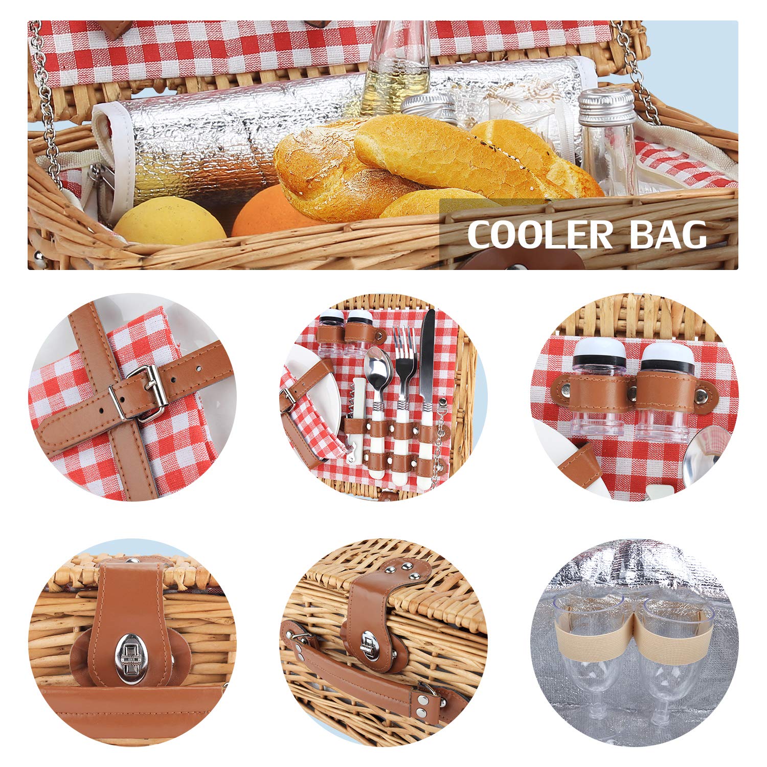 Mua ZORMY Wicker Picnic Basket for 2 Person, Willow Hamper Basket Sets ...