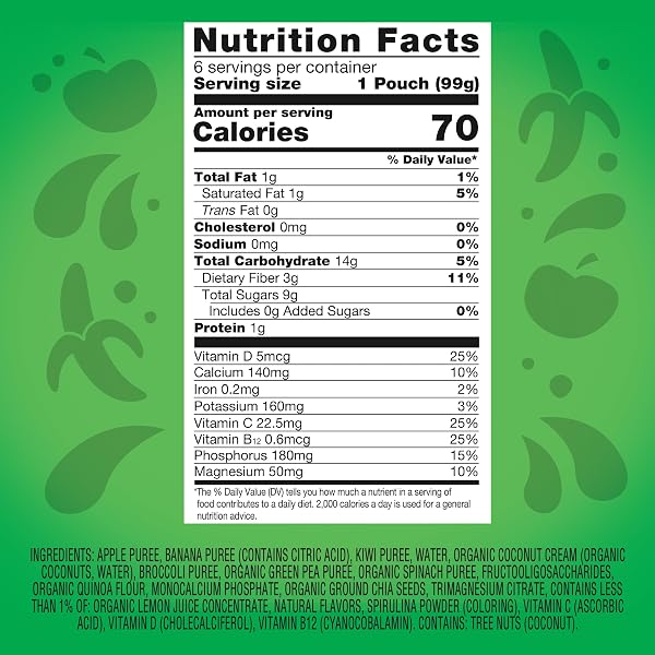 VITAFUSION VITAMIN-BOOSTED SMOOTHIE +FIBER WITH ENERGY METABOLISM AND IMMUNUE SUPPORT, APPLE SPINACH BANANA FLAVOR EXCELLENT SOURCE OF VITAMINS C, D, AND B12, 3.5OZ, 6 COUNT
