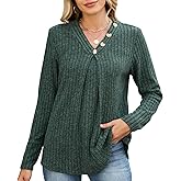 Quatrefox Women's Sweaters Long Sleeve V Neck Tops Shirt Casual Loose Button Pullover Jumper Comfy Autumn Top
