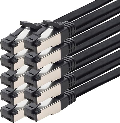 1aTTack.de Cat 8 Flat Black 0.5m Ethernet LAN Cable 40Gbps 2000MHz RJ45 10 Pack