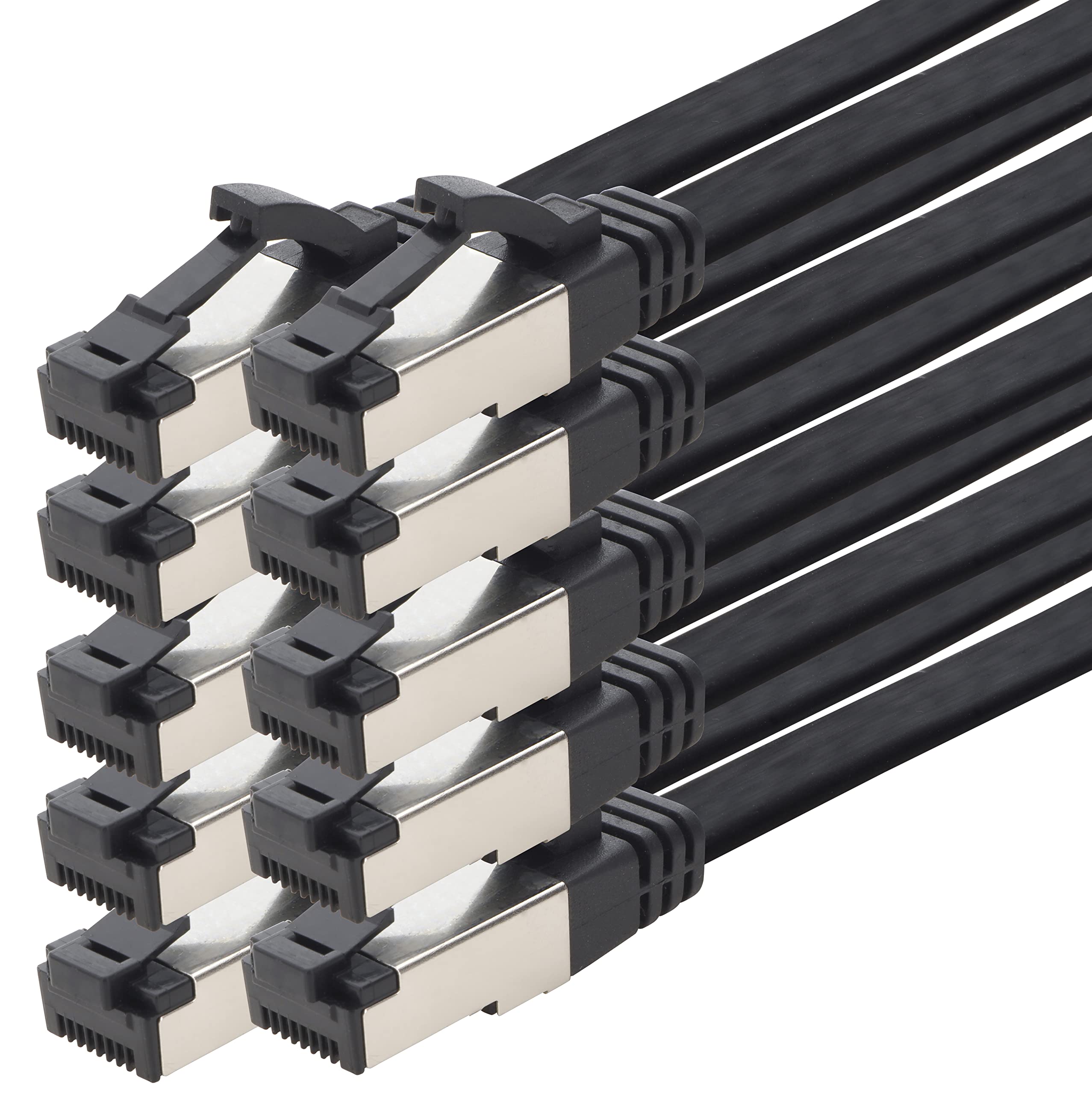 1aTTack.de 0.5m Cat 8 patch cable flat black 40 Gigabit network cable Ethernet LAN cable 40 Gbits 2000 MHz patch cable Cat8 cable LSZH TPE PIMF Rj45 connector 10 pieces - 0.5m