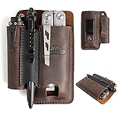 Topstache Leather Multitool Sheath with Belt Clip - Multitool Holster for Belt - EDC Belt Organizer Fits, Flashlight, Pen - Leather Pouch - Holder, Dark Brown