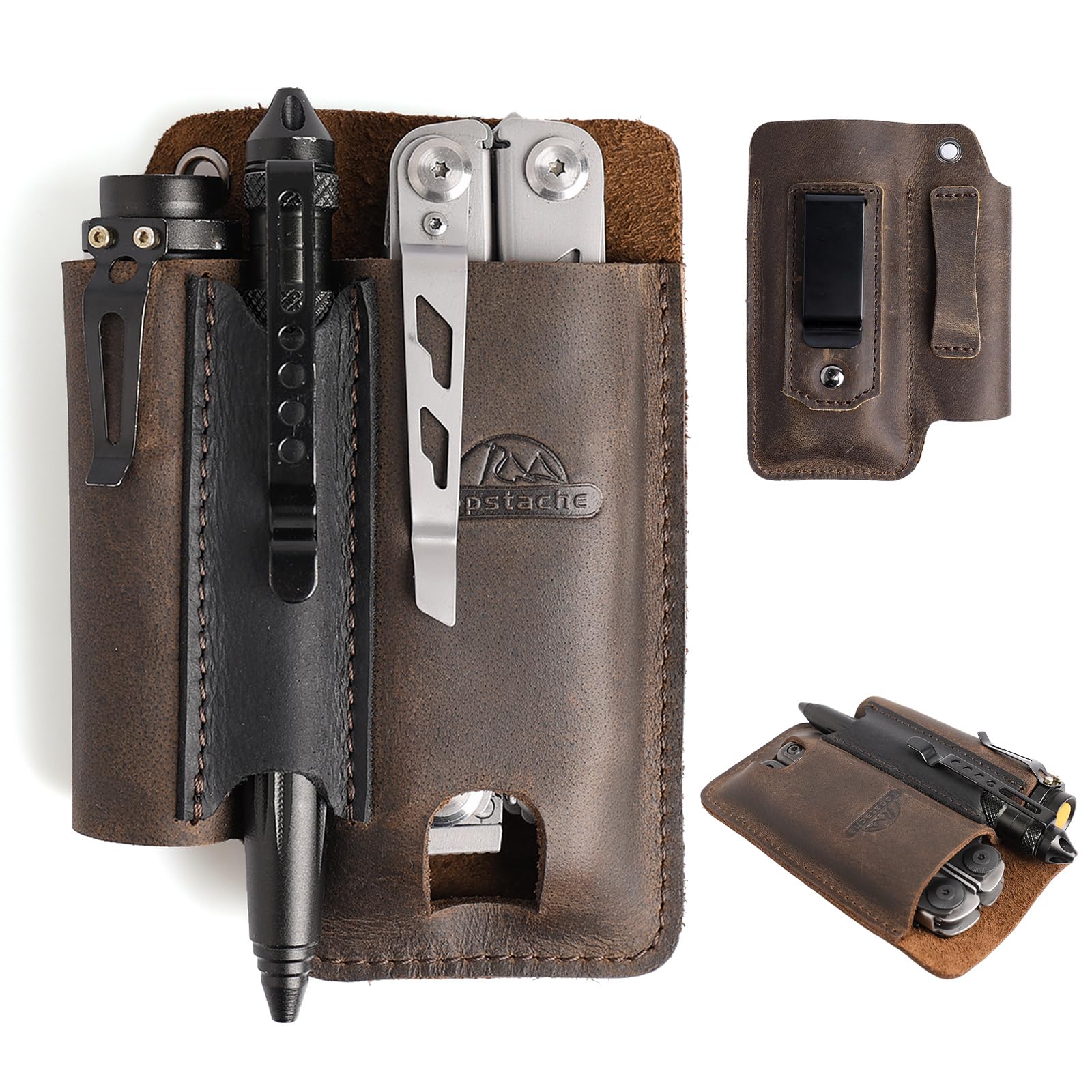 Topstache Leather Multitool Sheath with Belt Clip