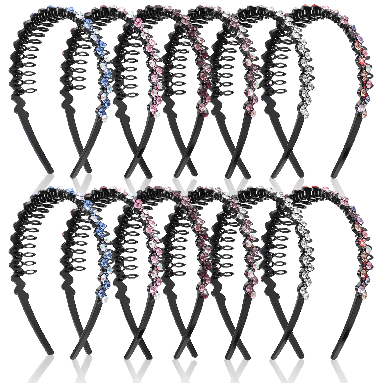 Photo 1 of **Only 10** MAQUITA 12Pcs Headband with Rhinestone Teeth for Women, Non Slip Beaded Hair Band for Women and Girls Crystal Headbands Hair Accessories with Wave Style