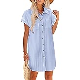 Zeagoo Summer Dresses for Women 2026 Cotton Button Down Short Sleeve Tshirt Dresses Casual Mini Beach Dress