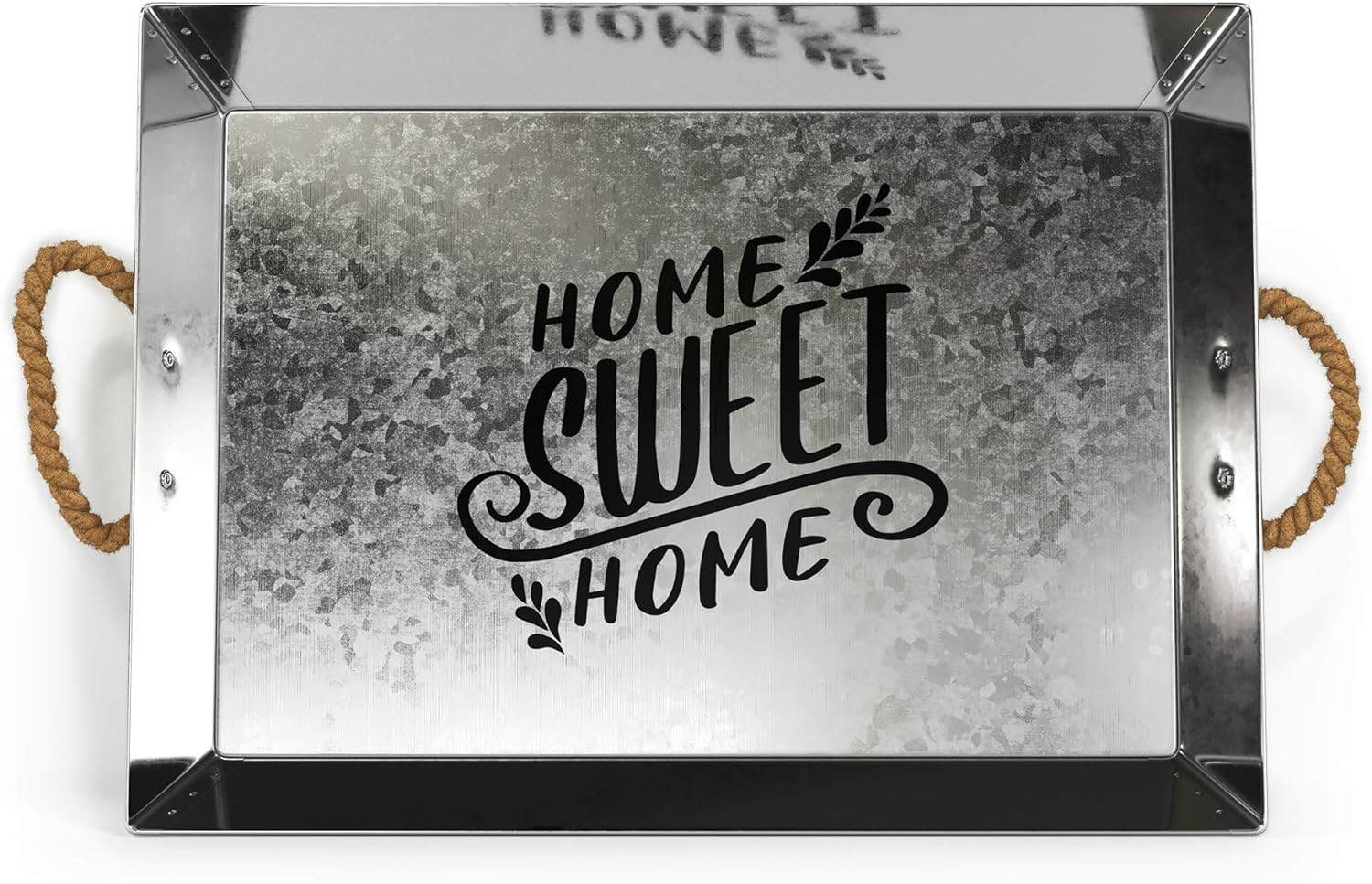 Barnyard Designs Decorative Farmhouse Rectangular Metal Tray, Serving Tray for Coffee Table, Rustic Ottoman Decor, Silver, Small, 14” x 10.5”