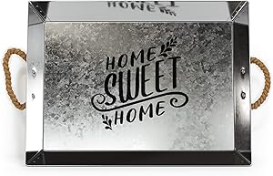 Barnyard Designs Decorative Farmhouse Rectangular Metal Tray, Serving Tray for Coffee Table, Rustic Ottoman Decor, Silver, Small, 14” x 10.5”
