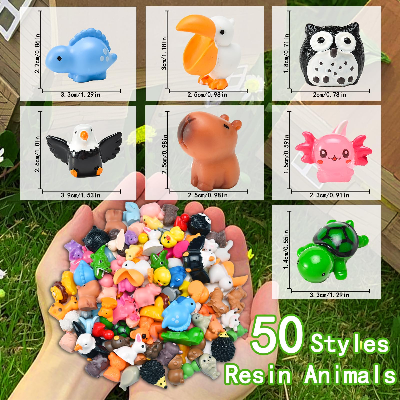 50 Pcs Mini Resin Animal Tiny Resin Animals Figurines Bulk Miniature Little to Hide Small Animal Figures Bulk for Micro Fairy Party Favors Garden Landscape Accessories Dollhouse Crafts Decor