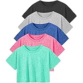 Cosy Pyro 5-Pack Women's Dry Fit Crop T-Shirts Short Sleeve Solid Cropped Athletic Top Crew Neck Casual Workout Yoga Tees