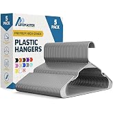 Lifemaster Plastic Clothes Hangers &ndash; Heavy Duty Hanger Set, for Organizing Clothes, Dresses, and Coat, Holds Up to 5 lbs, Space-Saving Hangers with Non-Slip Shoulder Grooves, Pack of 5, Gray