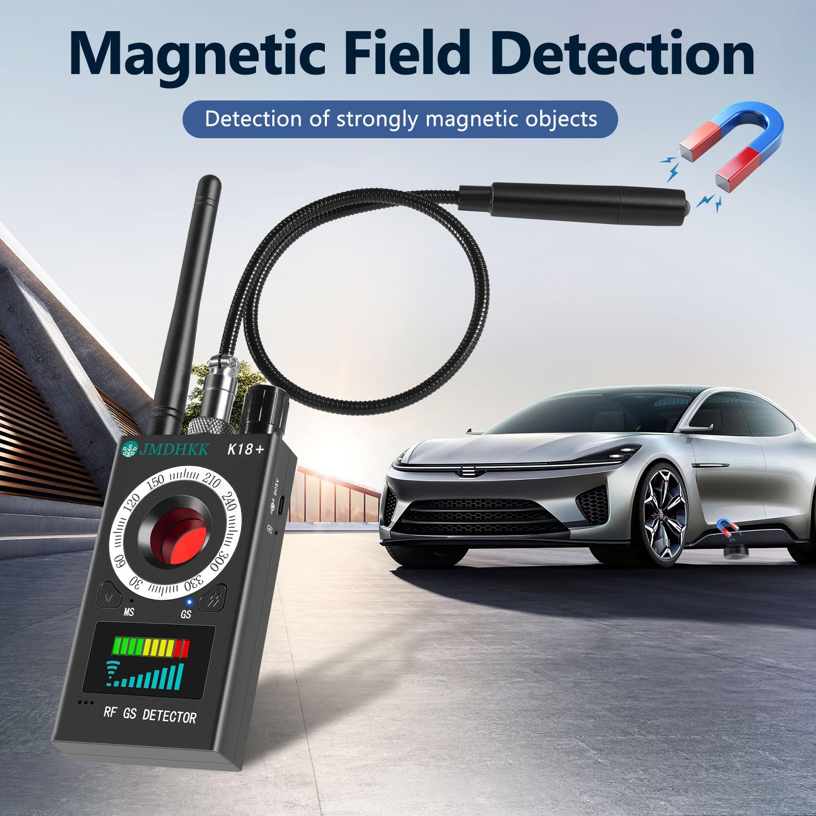 JMDHKK K18+ Hidden Camera Detector, Spy Camera Finder, Bug Detector, Magnetic Field Detector, Listening Device Detector – Privacy Protection Tool for Home, Office, Hotel, and Travel Security(Black)
