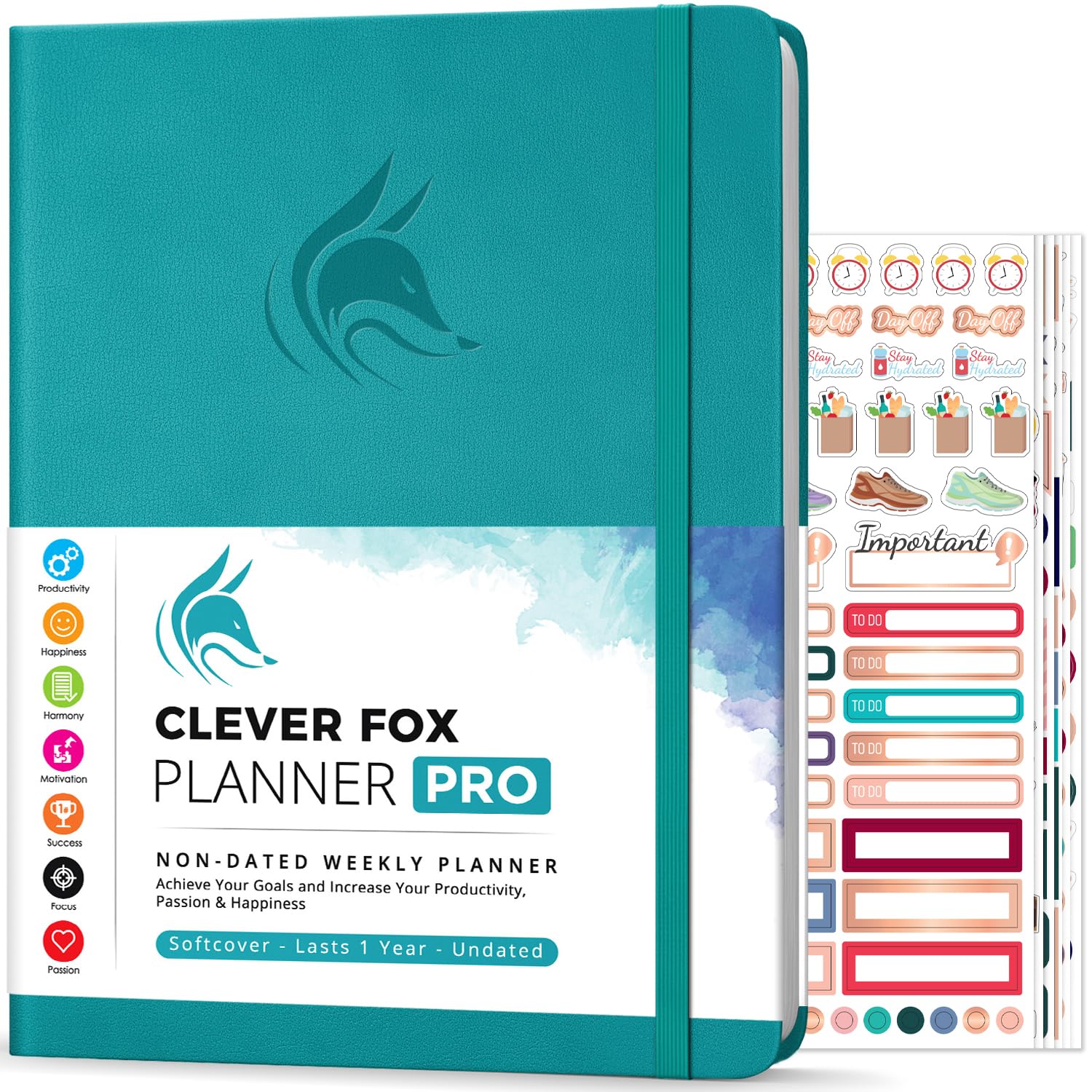 Clever Fox Planner PRO – Weekly & Monthly Life Planner to Increase Productivity, Time Management and Hit Your Goals, 21.5x28cm (Turquoise) — image 1