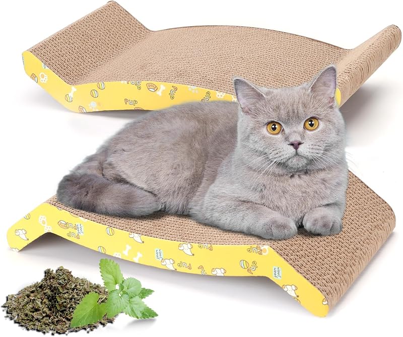 Nobleza 2Pcs Cat Scratching Board Reversible Curved Cardboard 44x22x8 cm
