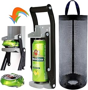 16 oz Can Crusher Bottle Opener with Plastic Bag Holder, Aluminum Can Crushers- Eco-Friendly, Bottle Opener Wall Mounted, Heavy Duty Large Metal Wall Mounted Soda Beer Smasher Recycling Tool