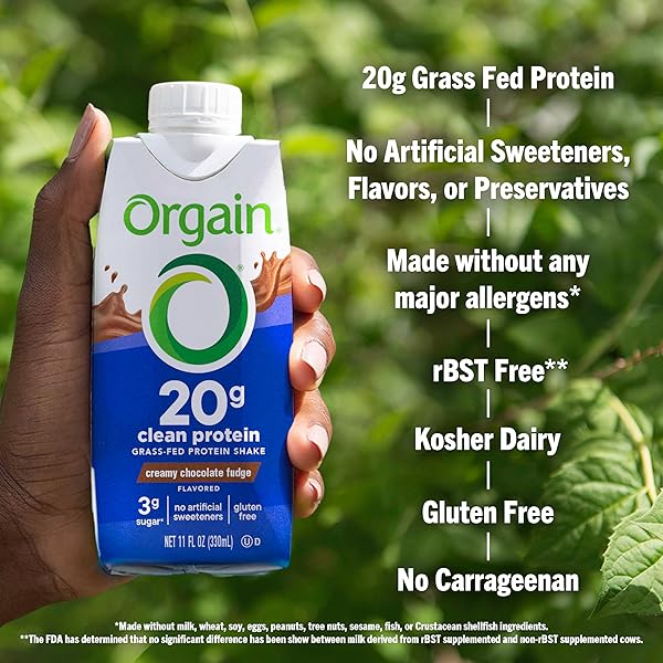 ORGAIN CLEAN PROTEIN SHAKE, GRASS FED DAIRY, CREAMY CHOCOLATE FUDGE – 20G WHEY HIGH PROTEIN, KOSHER, READY TO DRINK, LOW NET CARBS, GLUTEN FREE, NO SOY INGREDIENTS, 11 FL OZ (PACK OF 4)