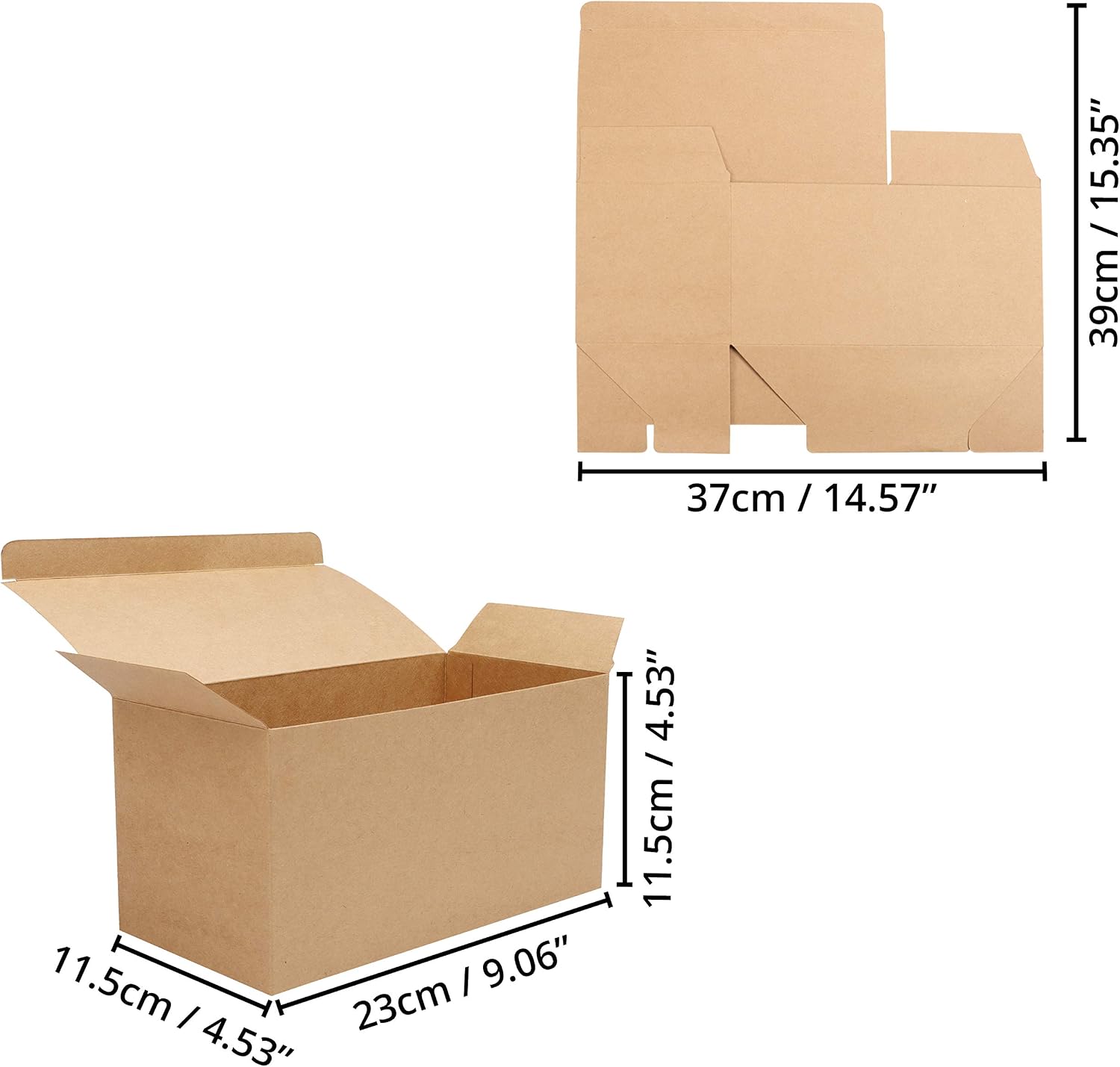Belle Vous 20 Pack Brown Kraft Gift Boxes, Box Measures 23 x 11.5 x 11.5cm (9.06 x 4.53 x 4.53 inches) - Image 3
