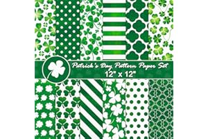 sorkwo 24 Sheets St. Patrick's Day Pattern Paper Set, 12"x12" Patterned Cardstock Paper Scrapbooking Supplies Paper Green Clover Origami Paper - 12 Styles