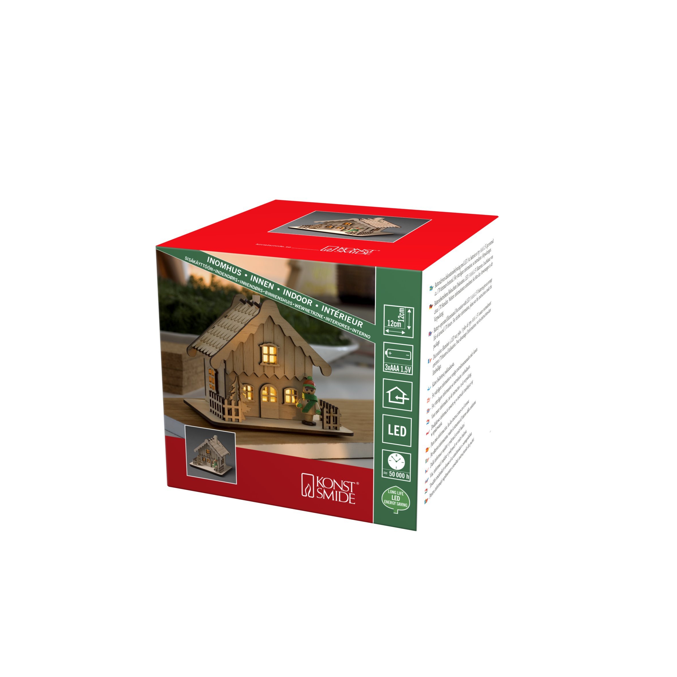 Konstsmide 3234-100 LED Wooden House “Christmas Scene” with Natural Roof Christmas Light, 12.0 cm*1.0 cm*12.0 cm