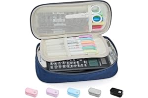 SPACEMATE Pencil Case Pouch Bag School Supplies for Girls and Boys, Large Big Capacity Aesthetic Pen Case, Simple Zipper Stationery Bag for Women Men Adults, Navy Blue, 1800ml