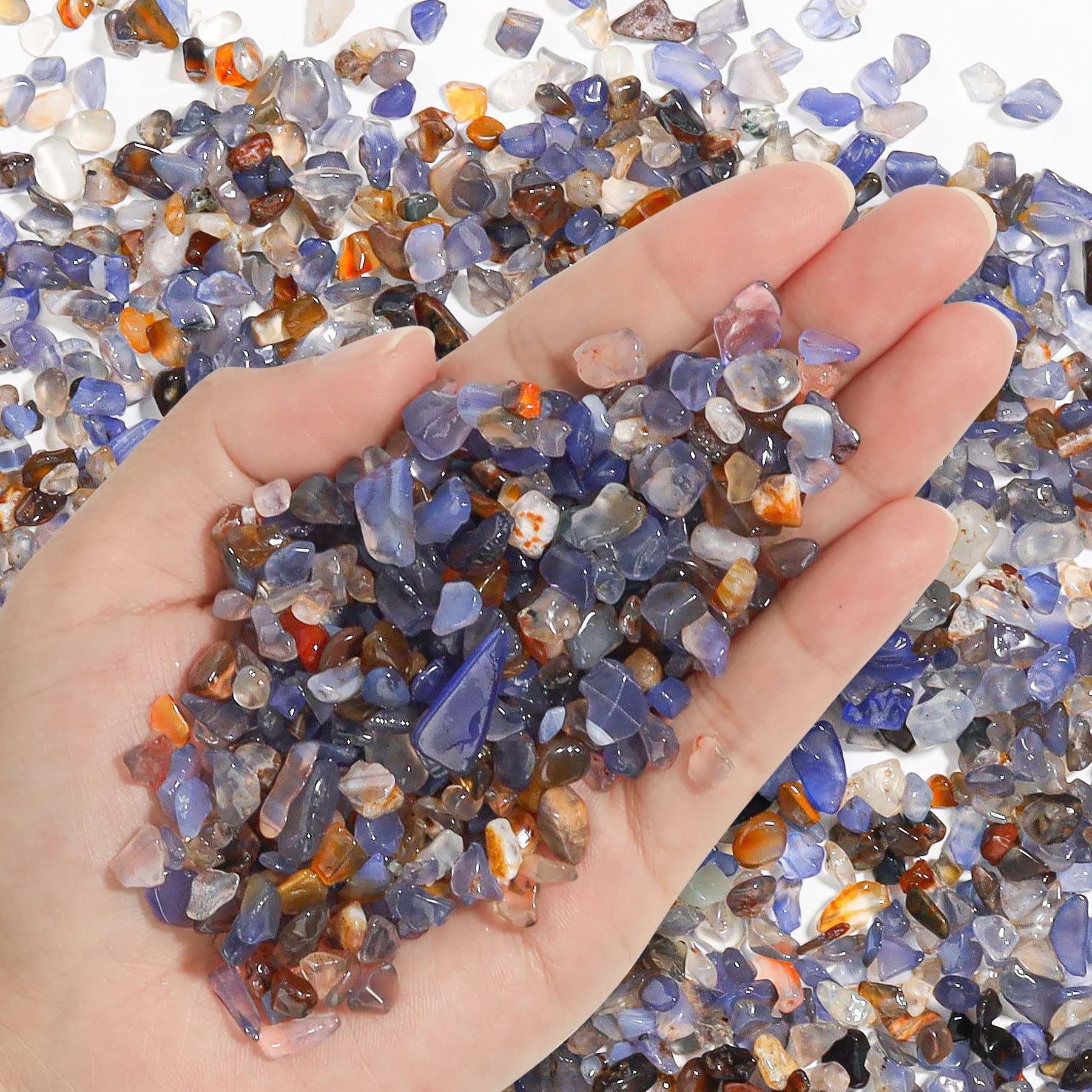 T4U Crystal Chips Tumbled Polished Natural Agate Gravel Stones 450h (1 lb), Decorative Pebbles Bulk, Mini Polished Rocks Pieces for Crafts, Vases Filler, Succulent Plants, Aquarium Gravel Rocks