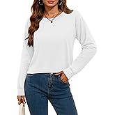 YUCOLEN Long Sleeve Crop Tops for Women Loose Fit Cropped T Shirts Casual Crewneck Boxy Tees