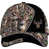 Deer Hunting Baseball Cap Adjustable with Steel Buckle, Lightweight Polyester Outdoor Hat, Unique Hunter Graphic Dad Hat Gift, Unisex One Size Fits All