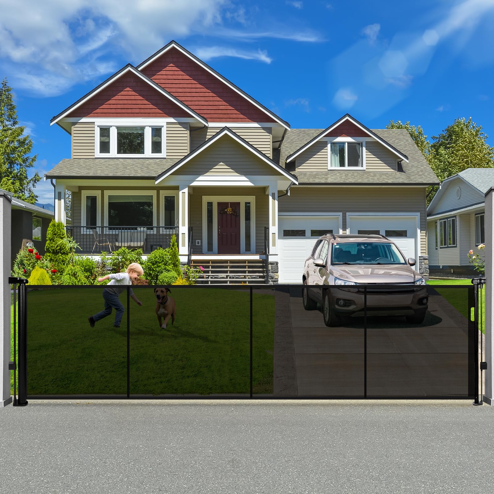 Photo 1 of 120" Retractable Baby Gate Extra Wide, 41" Tall Retractable Dog Gate for Stairs, Doorways, Decks, Mesh Gate Long Child Gate Pet Gate for Indoor, Outdoor, with Reinforced Mesh Rods, Dual Locks