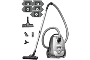 HawKam Bagged Canister Vacuum Cleaners for Home, 1300W/25Kpa Canister Vacuum, Corded, Lightweight & Powerful Vacuum Cleaner with 4 Tools& 6 Bags for Hard Floors,Carpet,Pet,Upholstery,Tiles and Car