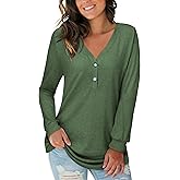 LAISHEN Women's V Neck Summer Tops Casual Henley Button Down T Shirts Tunic 2024