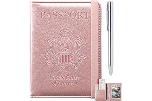 RSAquar Passport and Vaccine Card Holder Combo, Passport Holder Cover Wallet, Leather Card Case Travel Accessories with RFID Blocking for Women and Men, Y-Rose Gold