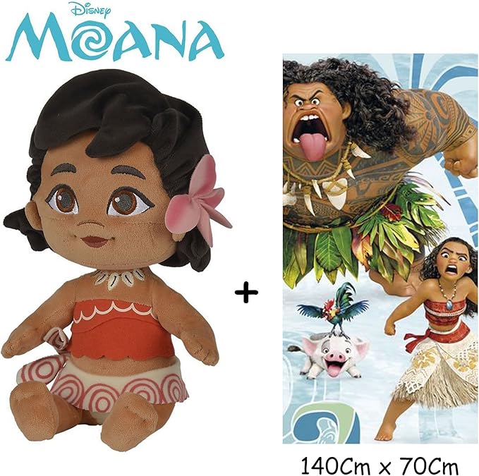 Toallas Textiles De Bano Albstore Com Ve Calidad Super Soft Toalla De Playa 100 Algodon Famosa Disney 140x70cm Set De Peluche Vaiana Bebe 25 Cm Vaiana